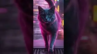 Cyberpunk Cat Rules the Neon City! #cat #catshorts #neon #cyberpunk #city #funny #cute