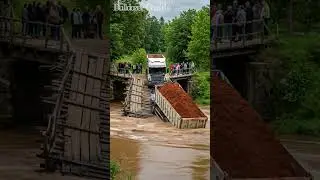 Shocking Bridge Failure: Dump Truck Plunges Into River #TruckFail #BridgeFail #OverloadedTruck