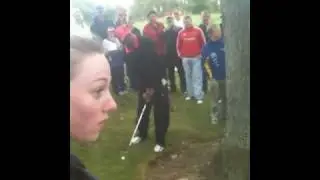 Samuel L Jackson playing golf through the trees in Adare