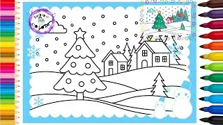 How To Draw Winter Landscape Cute Simple Easy Drawing And Coloring #winter #landscape #rainingcolors