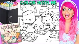 Coloring Tutorial Cozy Critters Baking Together 🐱🧁 | Ohuhu Art Markers | COLOR ALONG WITH KIMMI