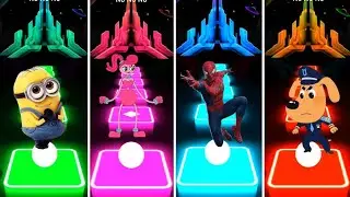 Minion 🆚 Mommy long leng 🆚 Spider-man 🆚 Dog as  a police /Tiles Hop game 
