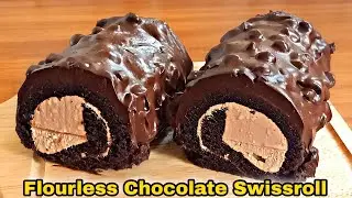 Flourless Chocolate Swiss Roll 💯 No Flour | Moist Chocolate Swiss Roll Recipe | Homemade Swiss Roll