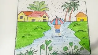 How to draw a rainy season step by step#village life.#art #easydrawing