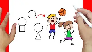 Cómo dibujar unos niños jugando baloncesto | Dibujos fáciles