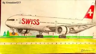 100 SUBS SPECIAL!!! Speed Drawing Swiss International Airlines Boeing 777-300ER. Drawing Airplane.