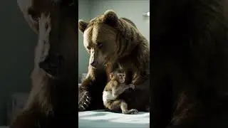 a baby monkey being cared for by a bear #aimonkeys #sickmonkey #babymonkey