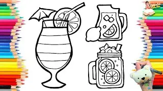 How to Draw Drinks, Rainbow Cocktail, Lemonade and Orange Juice 🌈🍋🍊🧊 🍹🎨 Drawing for Kids