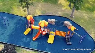 Aerial Photography Commercial Park Outdoor Playground Plastic Slide Equipment Installation Video