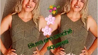 Blusa em crochê com squares Cor Militar