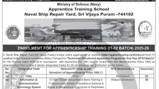 Indian Navy NSRY ITI APPRENTICE 2025-26 NOTIFICATION, NSRY SVP ITI APPRENTICE, AGE, ELEGIBLE, ITI