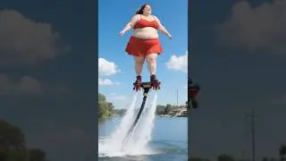 A woman challenges water jetpack flying! She does aerial somersaults and ends up soaked.#shorts