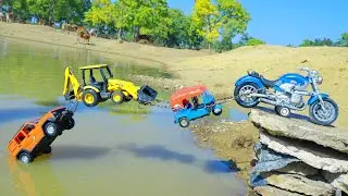 Accident Auto Rickshaw Defender Fortuner Car Jcb 3dx Pulling Out Bullet Bike JCB 3DX Crane ? CS Toy 
