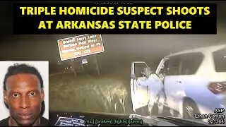 Arkansas State Police Pursuit of TRIPLE HOMICIDE suspect - SHOOTS at Troopers after PIT into woods