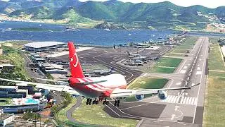 Unbelievable Pilot Skill! 747 Turkiye Handles Dangerous Short Runway Approach St Maarten Airport