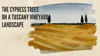 Tuscany golden vineyard watercolour