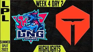 LNG vs TES Highlights | LPL Summer 2022 W4D2 | LNG Esports vs TOP Esports
