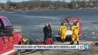 Fire crews rescue man who fell through ice on Reeds Lake