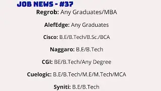 Job News #37 || Regrob | AlefEdge | Cisco | Syniti in English #cgi #cuelogic #naggaro #cisco