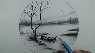 beautiful scenery drawing with pencil step by step / nature scenery drawing pencil