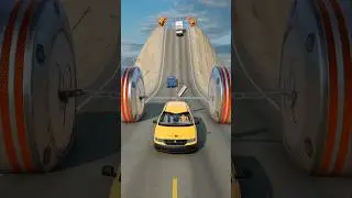 Police Chase Car & Ambulance Van vs Chained Hydraulic Crush - BeamNG.drive