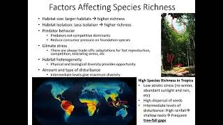 Factors Affecting Species Richness & Intro. to Community Dynamics
