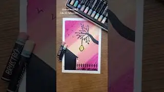 😍 Easy Night House & Lantern Drawing | Oil Pastel Art #easytutorial #acrylicscenery #artshorts