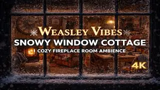 Weasley Vibes Snowy Window Cottage | Cozy Fireplace Room Ambience (4K)