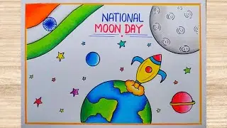 National Moon Day Poster Drawing Easy / Chandra Dinam Drawing / International Moon Day Drawing