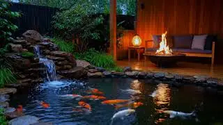 Cozy Fireplace Ambience 🔥 Rain 🌧️ & Koi Pond Water 💧 | Gentle Sounds for Sleep (8 Hours)