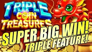 ★SUPER BIG WIN!★ GOT THE TRIPLE FEATURE!! 🐲 TRIPLE COIN TREASURES (LONG BAO BAO) Slot Machine (AGS)