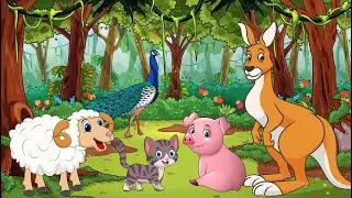 Animal sounds around us: Peacock, Sheep, Cat, Frog, Deer, Spider, Kangaroo, Giraffe, Pig and others.