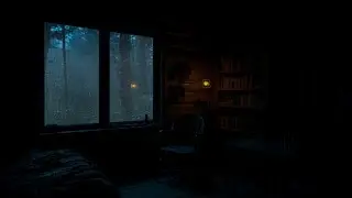Rain on Cabin Window &ndash; Cozy Rustic Room with Soft Lantern Glow 🌧️