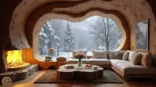 Snowy Forest Cabin Morning ❄️ Soft Acoustic Jazz & Crackling Fire