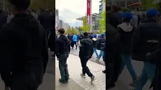 Noisy Man City supporters walking on Wembley Way #mancityfans #facup #wembleyway