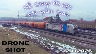 HŽ Cargo 193 087 stopping with grain train in Andrijevci train station (24.1.2026.)