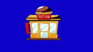 Green Screen-Fast Food. Animation of the building on a blue background.