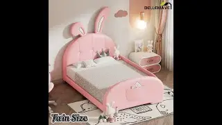 Twin Kids Platform Bed with Bear Headboard,PU Leather Upholstered Frame with Footboard Pockets,Brown
