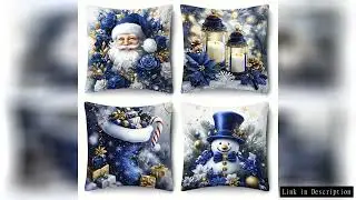 Blue and Gold Christmas Pillowcases: Santa, Lanterns, Sack, and Snowman Designs Sofa bed cushion cov