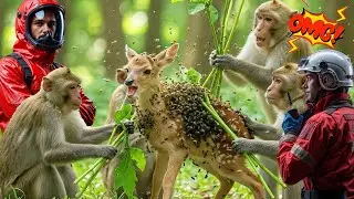 Animal Rescue Story: Baby Deer Saved by Monkeys from Beehive Attack | Brave Animal Rescue