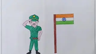 How To draw Indian flag and soldier salute drawing /26 January drawing/Flag saluting solider drawing