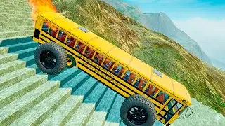 School Bus Stairs Jumps Down Challenge &ndash; BeamNG Drive Realistic Crash Physics BMG