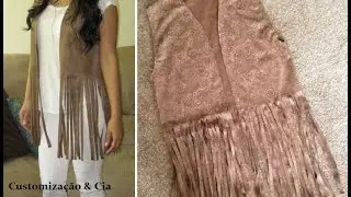 DIY Colete de Suede com franjas by Customização & Cia