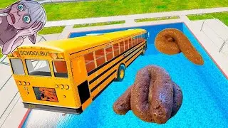 Shocking School Bus Crash Into Pool &ndash; BeamNG Drive Bus Down In Swimming Pools Gameplay