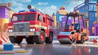 The Big Firetruck Machine and the Shiny Little Road Roller 🚒🚧✨
