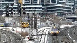 Trains at the Union Station Rail Corridor in Toronto