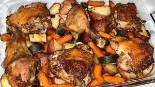 Baked Chicken with Potatoes, Carrots and Zucchini. Lazy Dinner Recipe