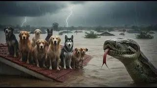 Inside a Massive Flood: The Risky Rescue of Dogs Trapped on a Rooftop