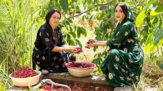 Cherry syrup and cherry compote in the village