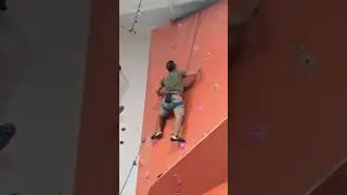 Beginner's mistake on a top rope climb - not getting the correct footing.
